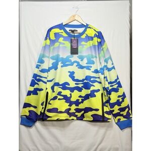 Create 2MRW Blue Camo Crewneck Sweatshirt 2XL Neon Streetwear Pullover NWT